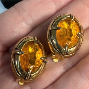 Vintage goldtone and citrine colored crystal stone earrings